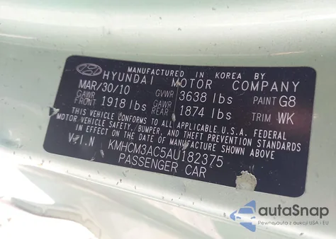 2010 Hyundai Accent Gs from USA, damaged, VIN KMHCM3AC5AU182375